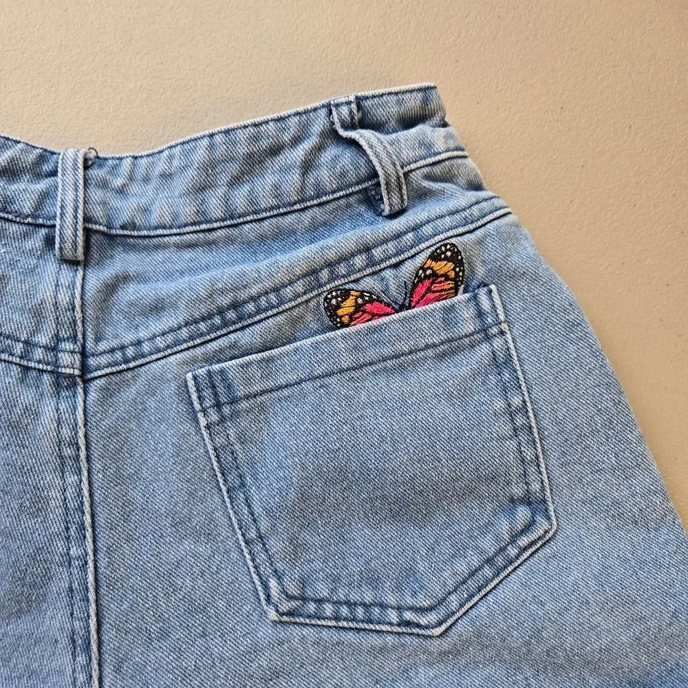 Fashion Nova Butterfly Embroidered Denim Shorts